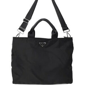 Prada Tessuto Vela Nylon East West Shopper Tote Bag black